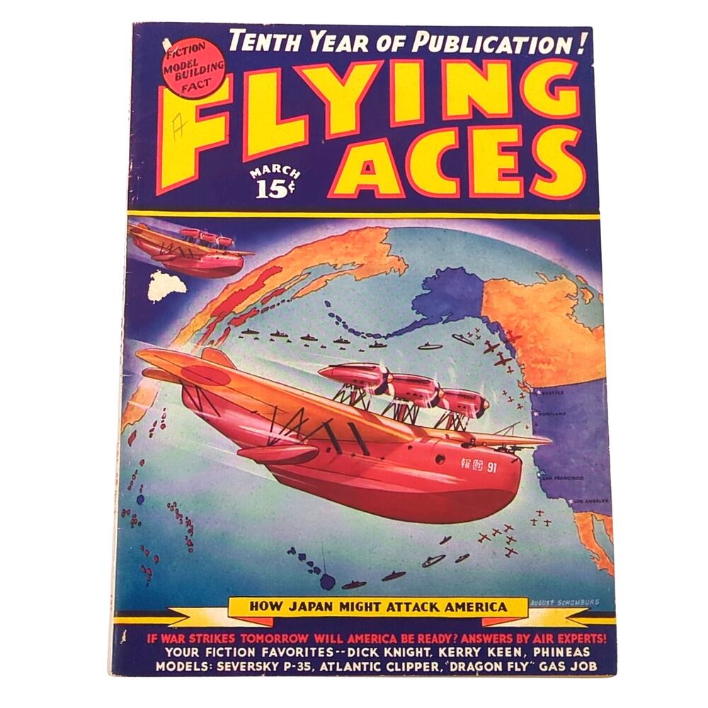 Flying Aces Pulp Magazine March 1938 Vintage Aviation Stories Schomburg Cover